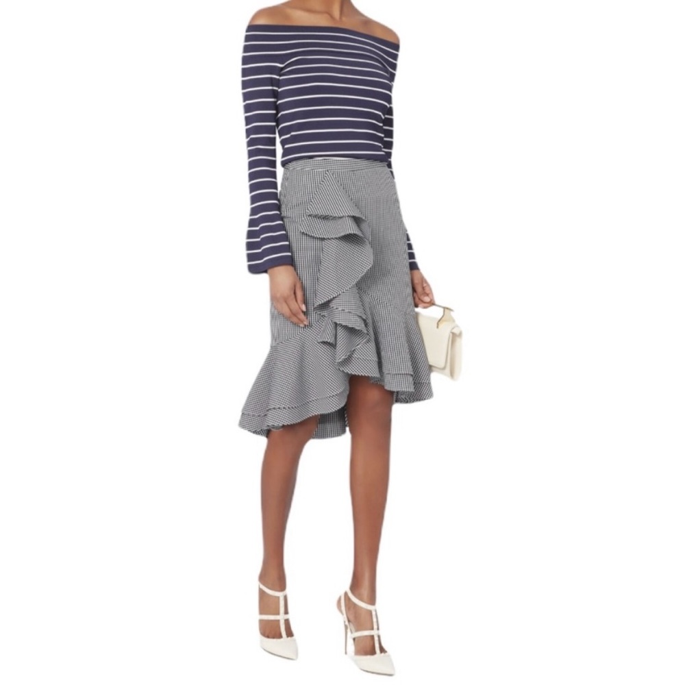 INTERMIX Sylvia Ruffle Front Gingham Skirt Black and White size 0